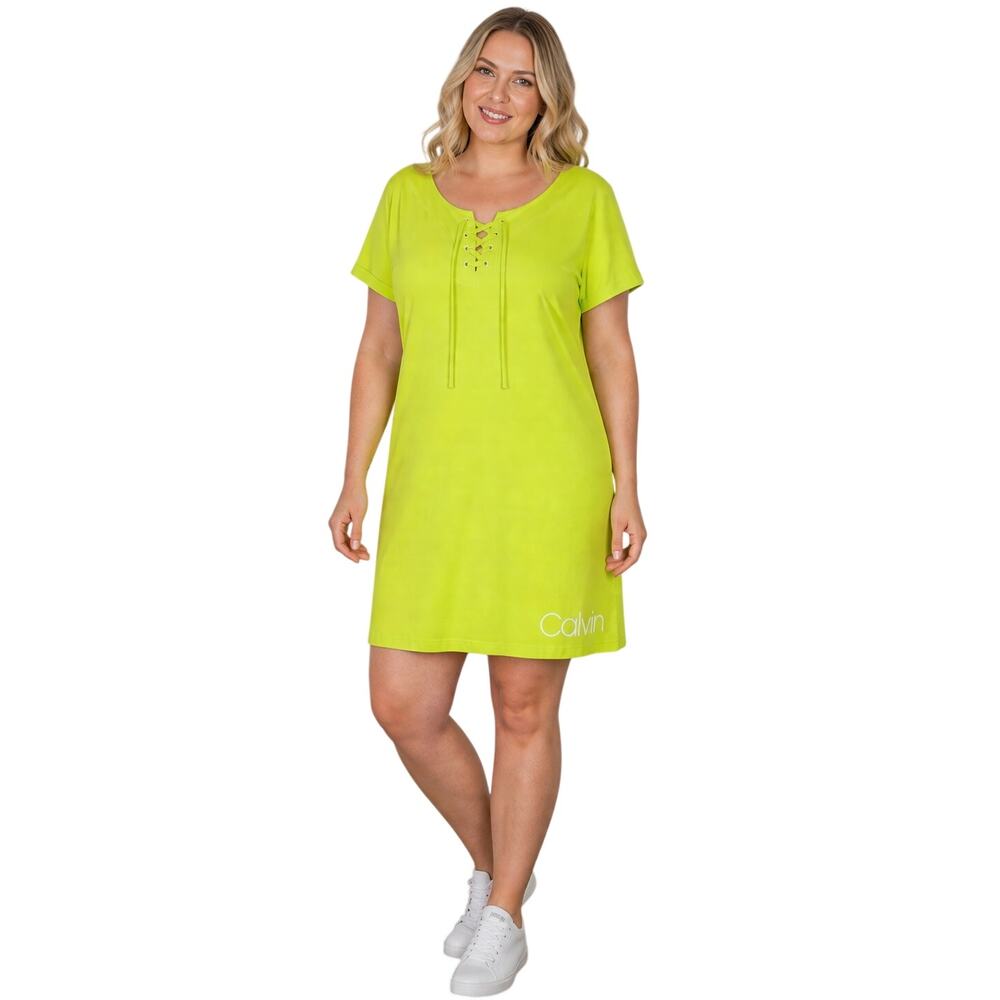 Calvin Klein Short Sleeve Lime Green Sun Shirt Dress Dress XXL 2X